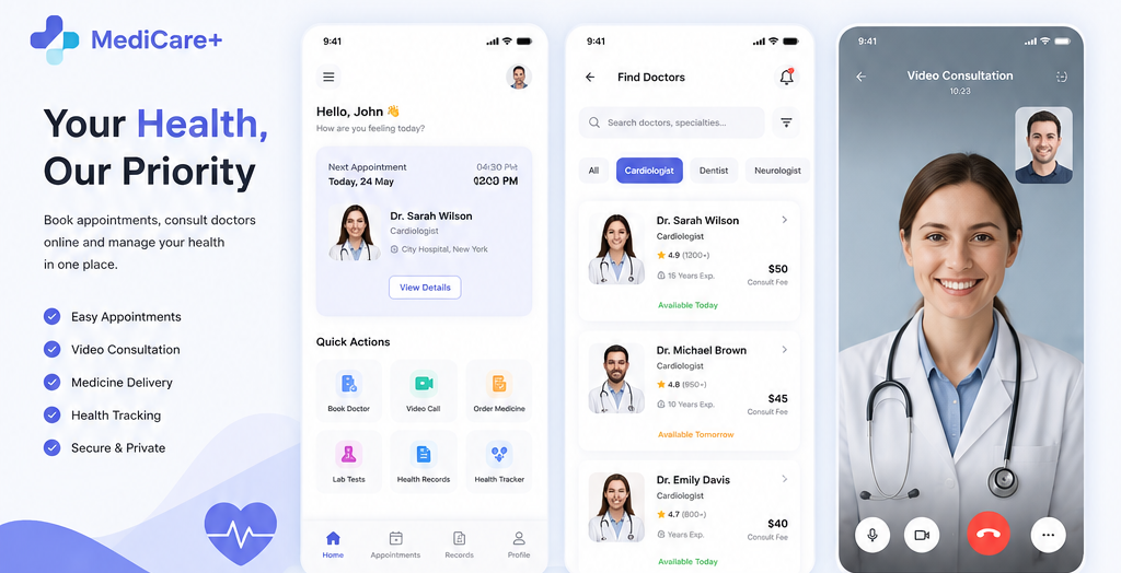 Healthcare App software interface